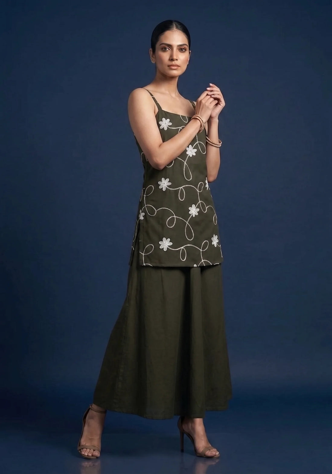 Olive Whisper Embroidered Co-Ord Set