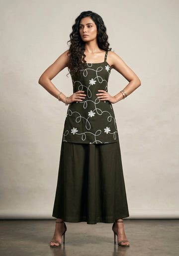 Olive Whisper Embroidered Co-Ord Set