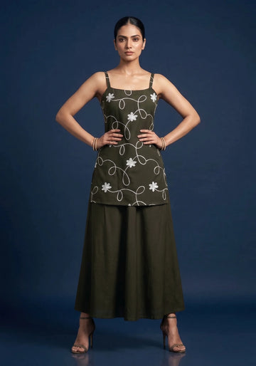 Olive Whisper Embroidered Co-Ord Set