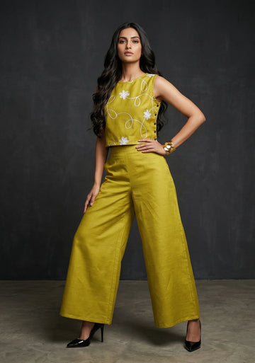 Mustard Bloom Side-Button Co-Ord Set