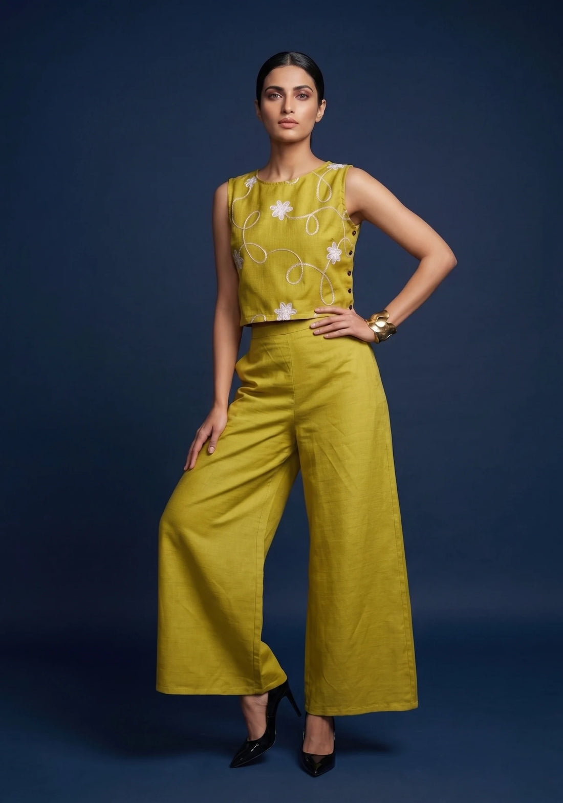 Mustard Bloom Embroidered Co-Ord Set