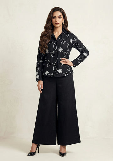 Midnight Bloom Embroidered Co-Ord Set