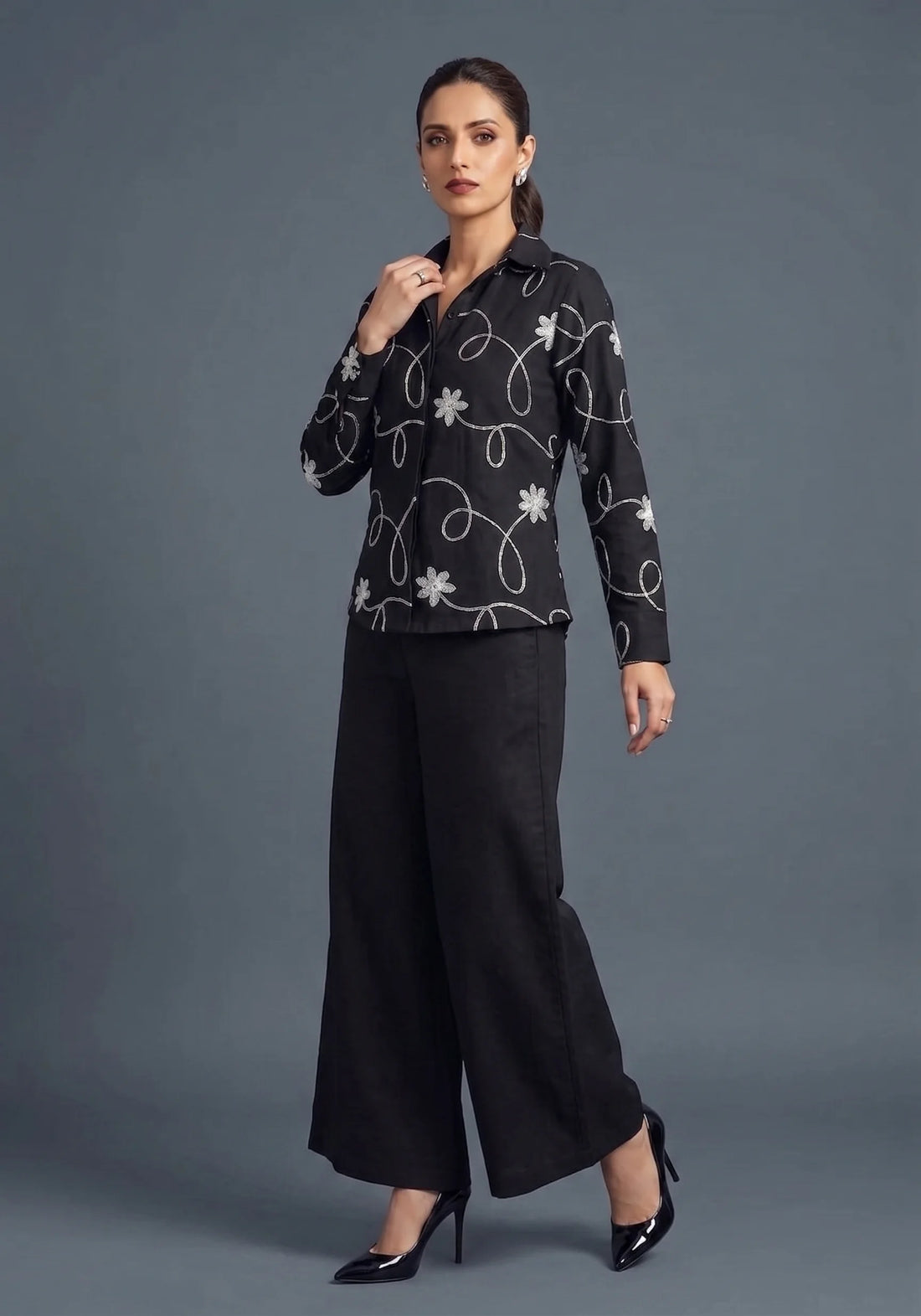 Midnight Flora Embroidered Co-Ord Set