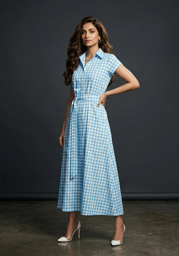 Blue Check Breeze Midi Dress