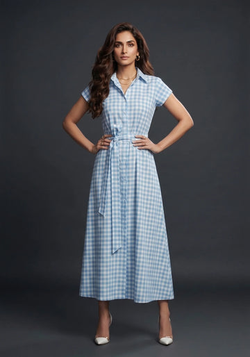 Blue Check Breeze Midi Dress