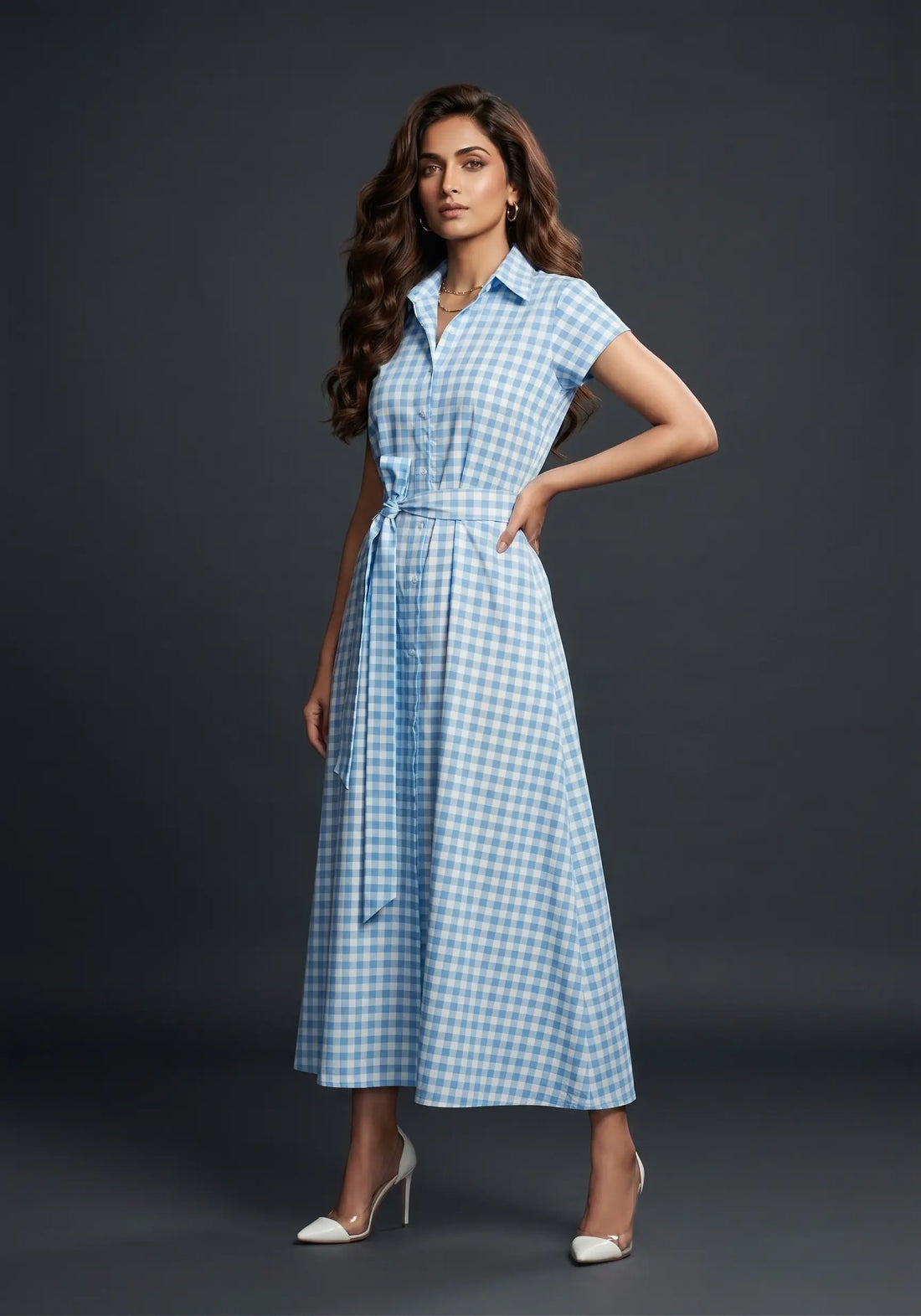 Blue Check Breeze Midi Dress