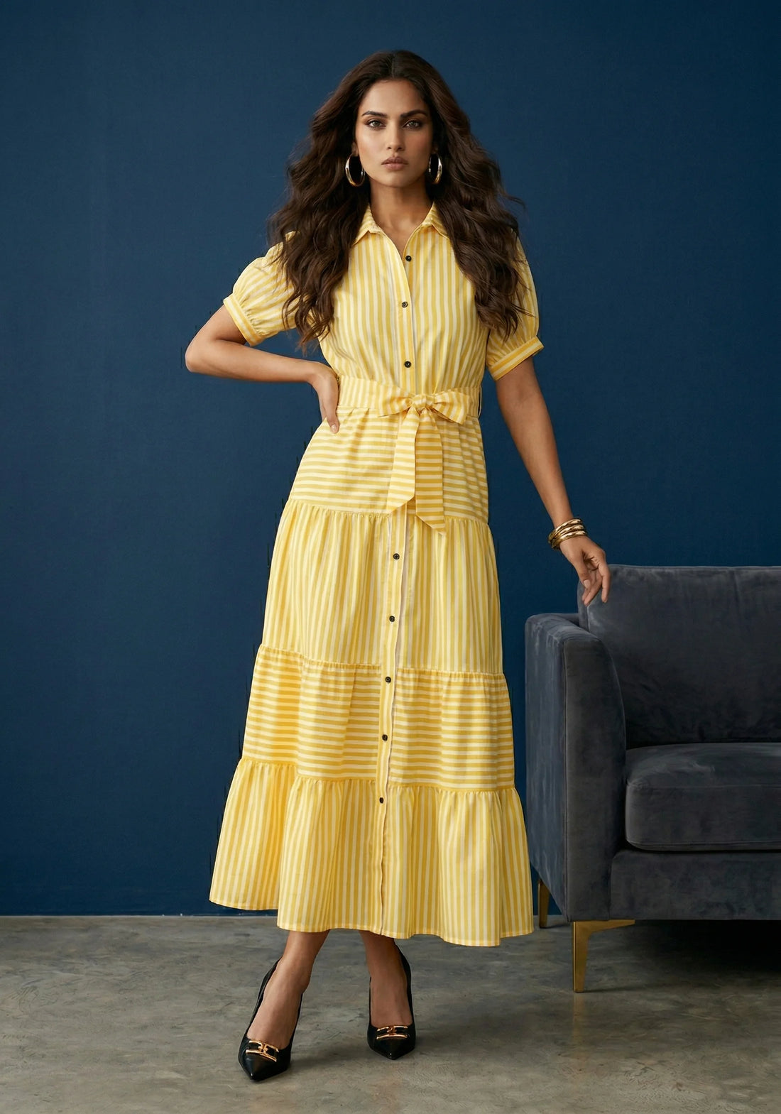 Sunshine Stripe Tiered Shirt Dress
