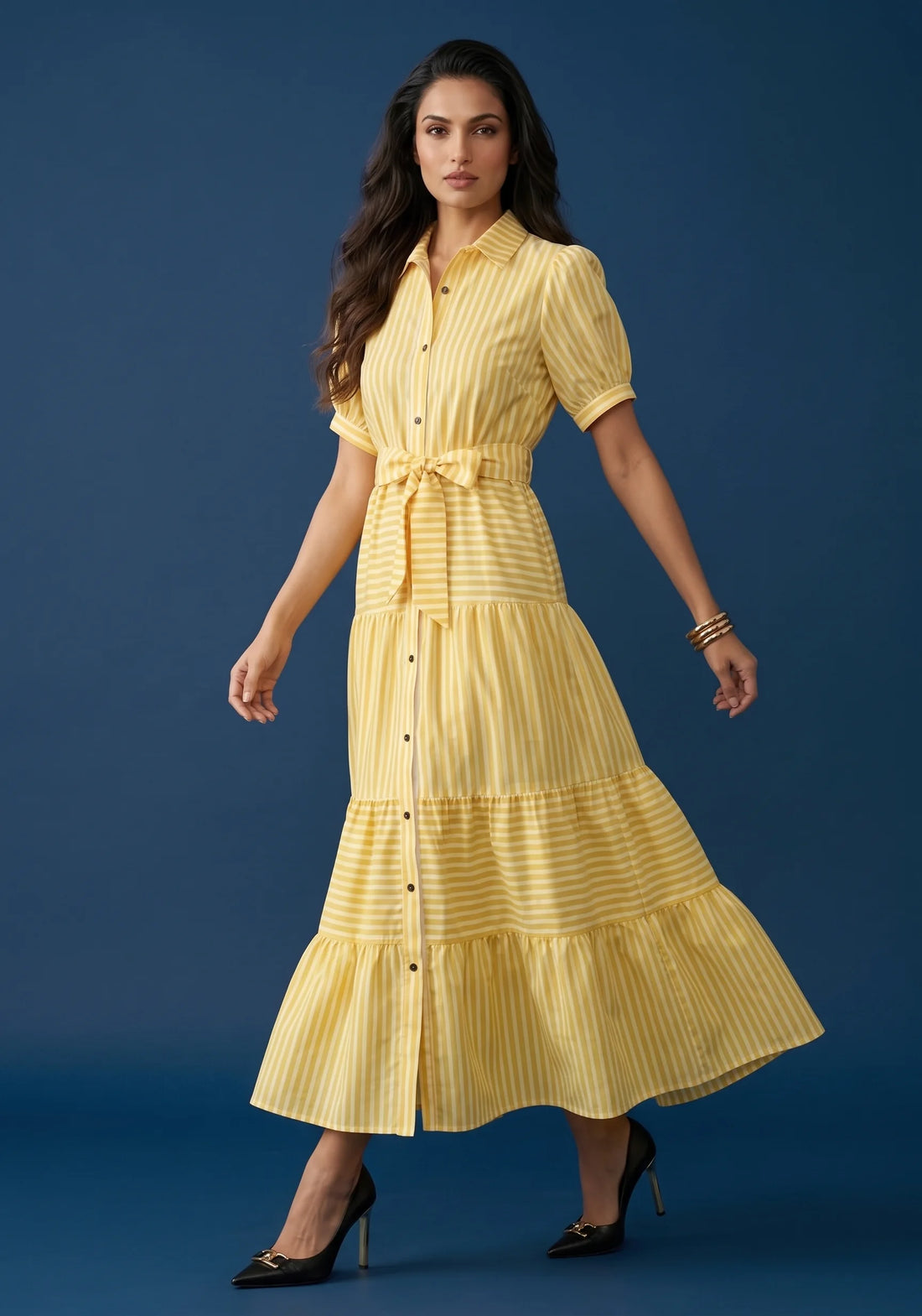 Sunshine Stripe Tiered Shirt Dress