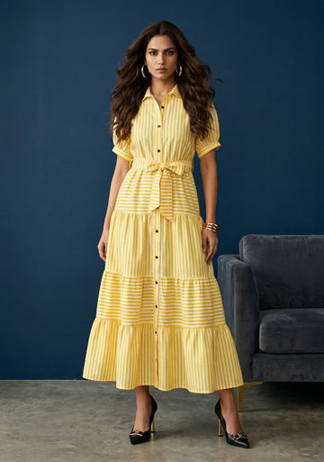 Sunshine Stripe Tiered Shirt Dress