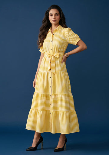 Sunshine Stripe Tiered Shirt Dress