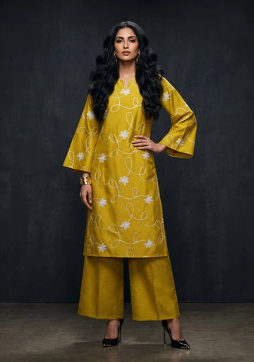 Mustard Embroidered Kurta Set