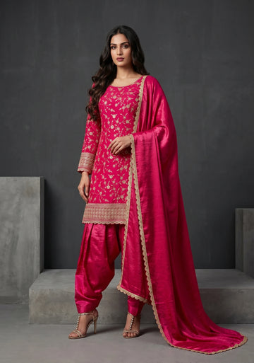 Rani Pink Embroidered Kurta Set with Dupatta