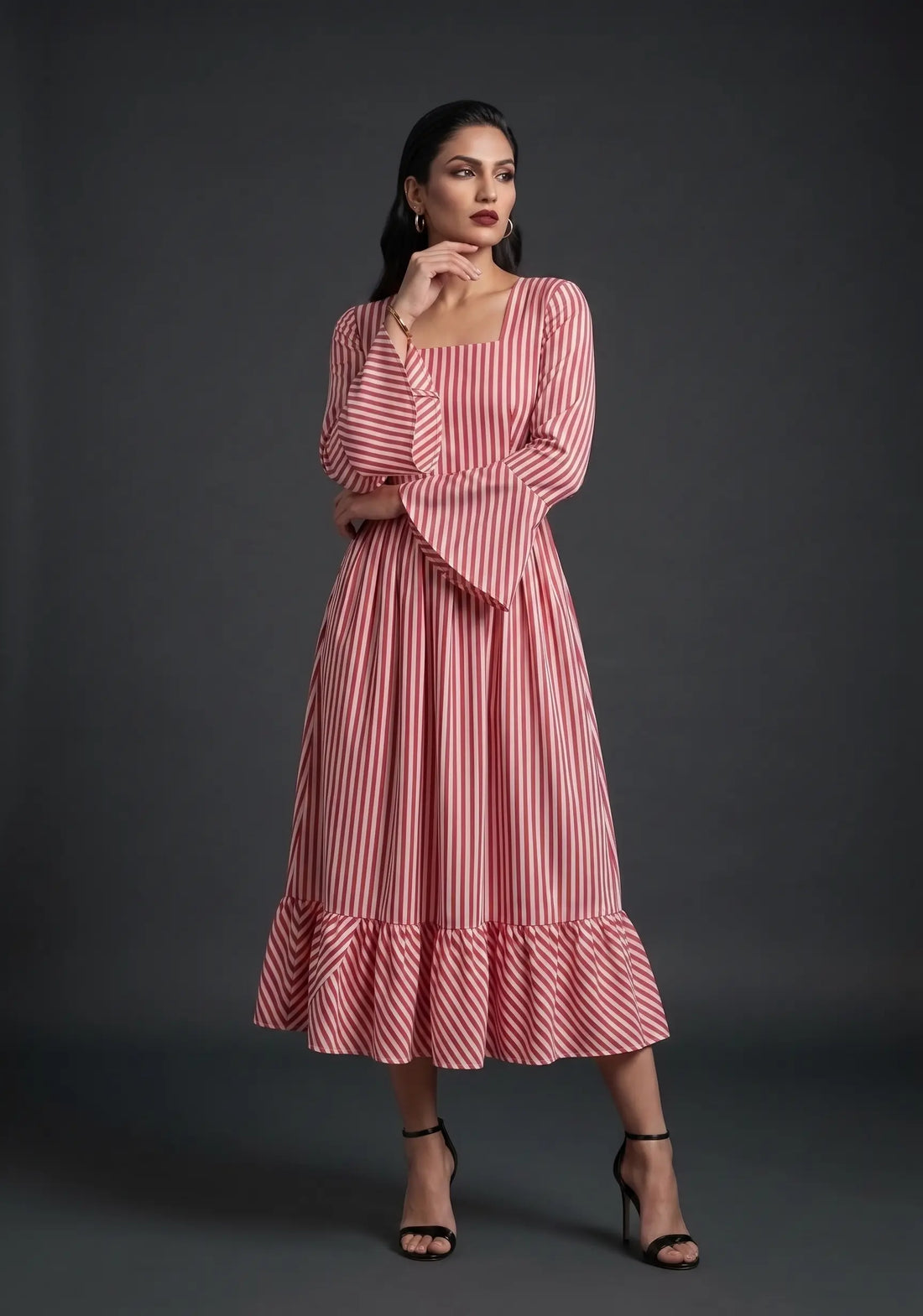 Cherry Stripe Flare Dress