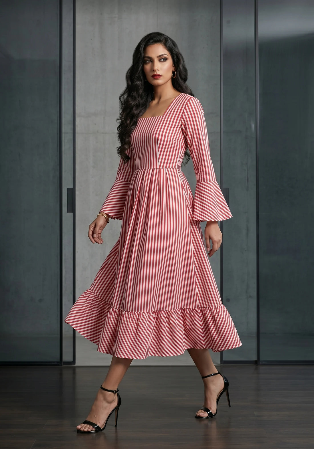 Cherry Stripe Flare Dress