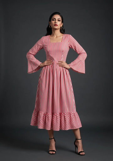 Cherry Stripe Flare Dress