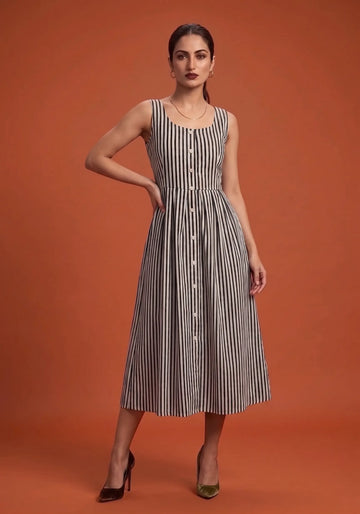 Monochrome Stripe Midi Dress