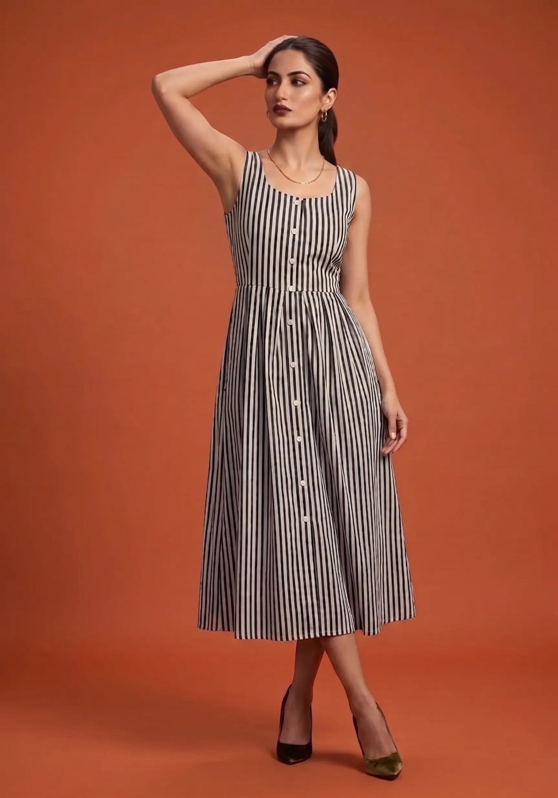 Monochrome Stripe Midi Dress