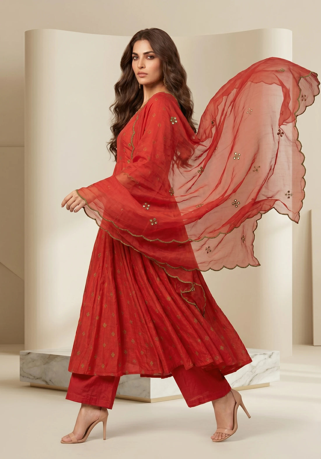 Ruby Glow Kalidaar Silk Set