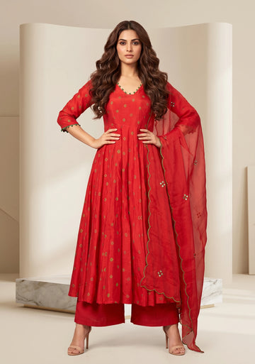 Ruby Glow Kalidaar Silk Set