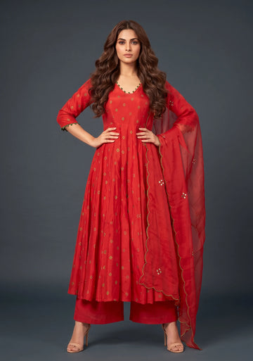 Ruby Glow Kalidaar Suit Set