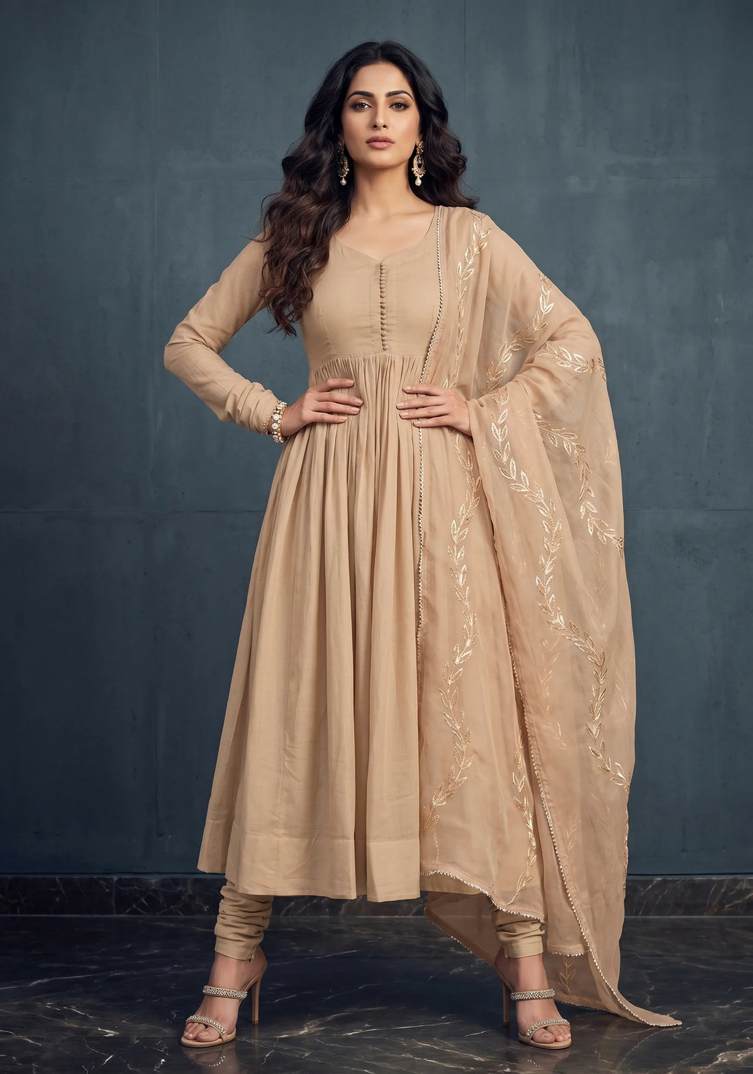 Beige Blossom Mulmul Suit Set