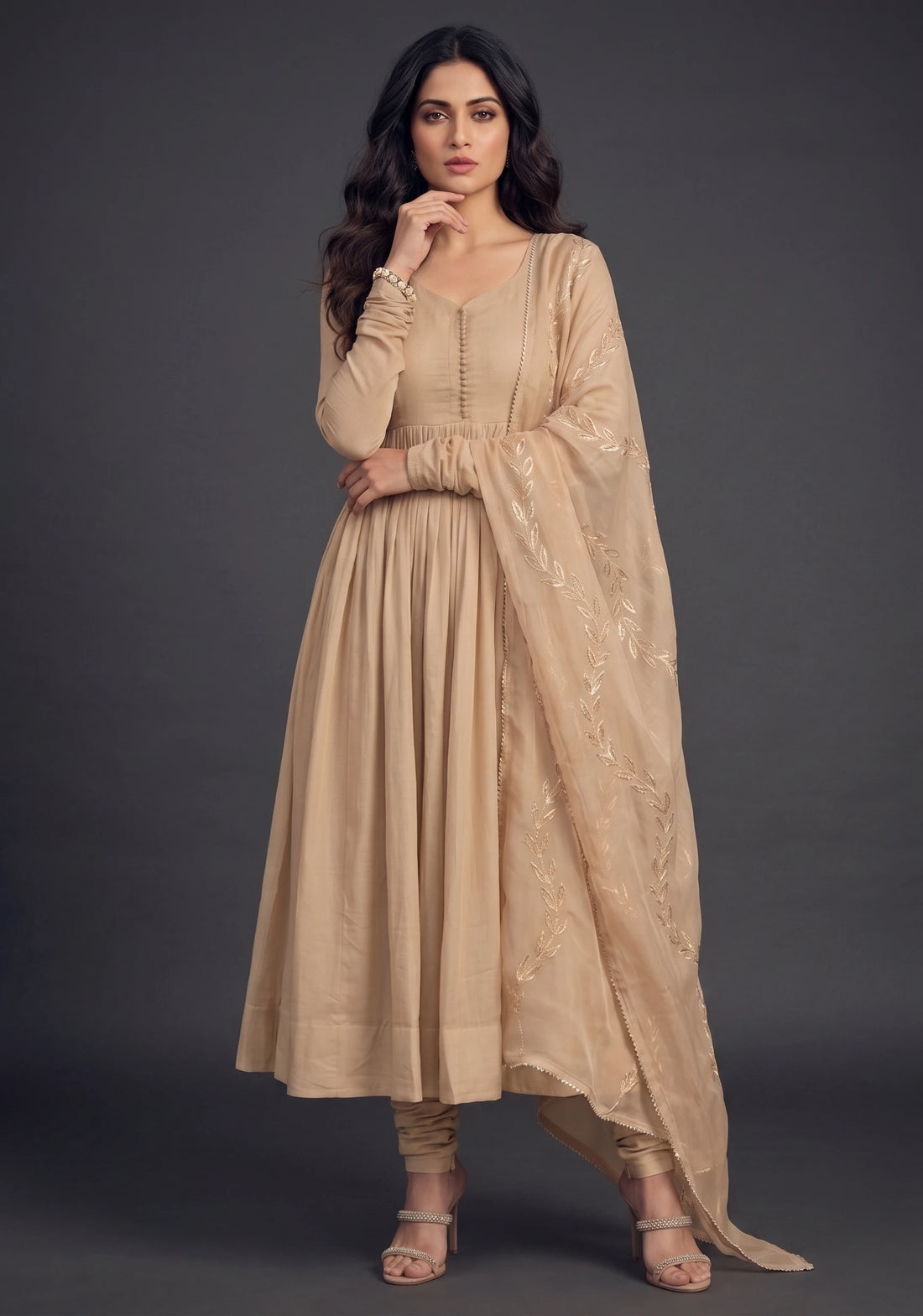 Beige Blossom Mulmul Suit Set