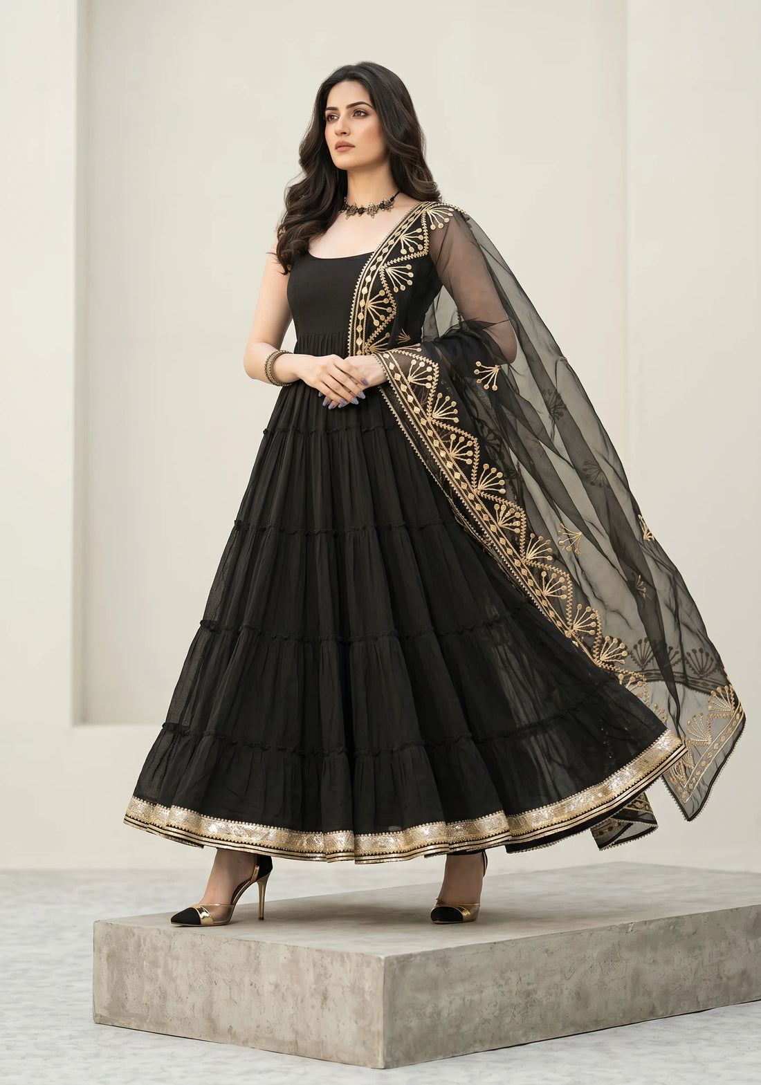 Midnight Noor Tiered Cotton Suit Set
