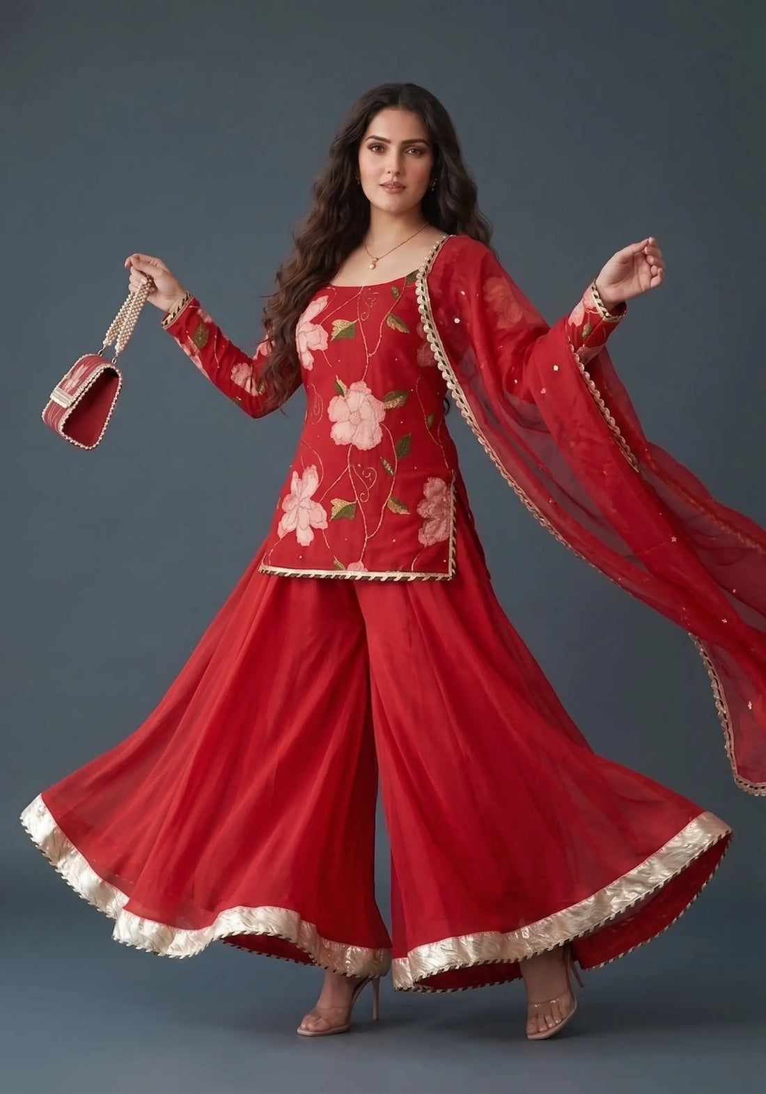 Maroon Bloom Sharara Suit Set