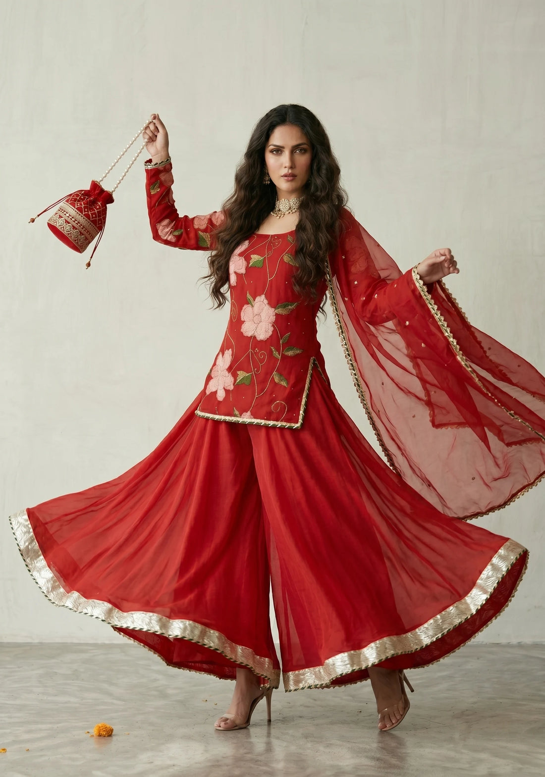 Maroon Bloom Sharara Cotton Suit Set