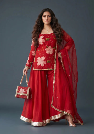 Maroon Bloom Sharara Suit Set