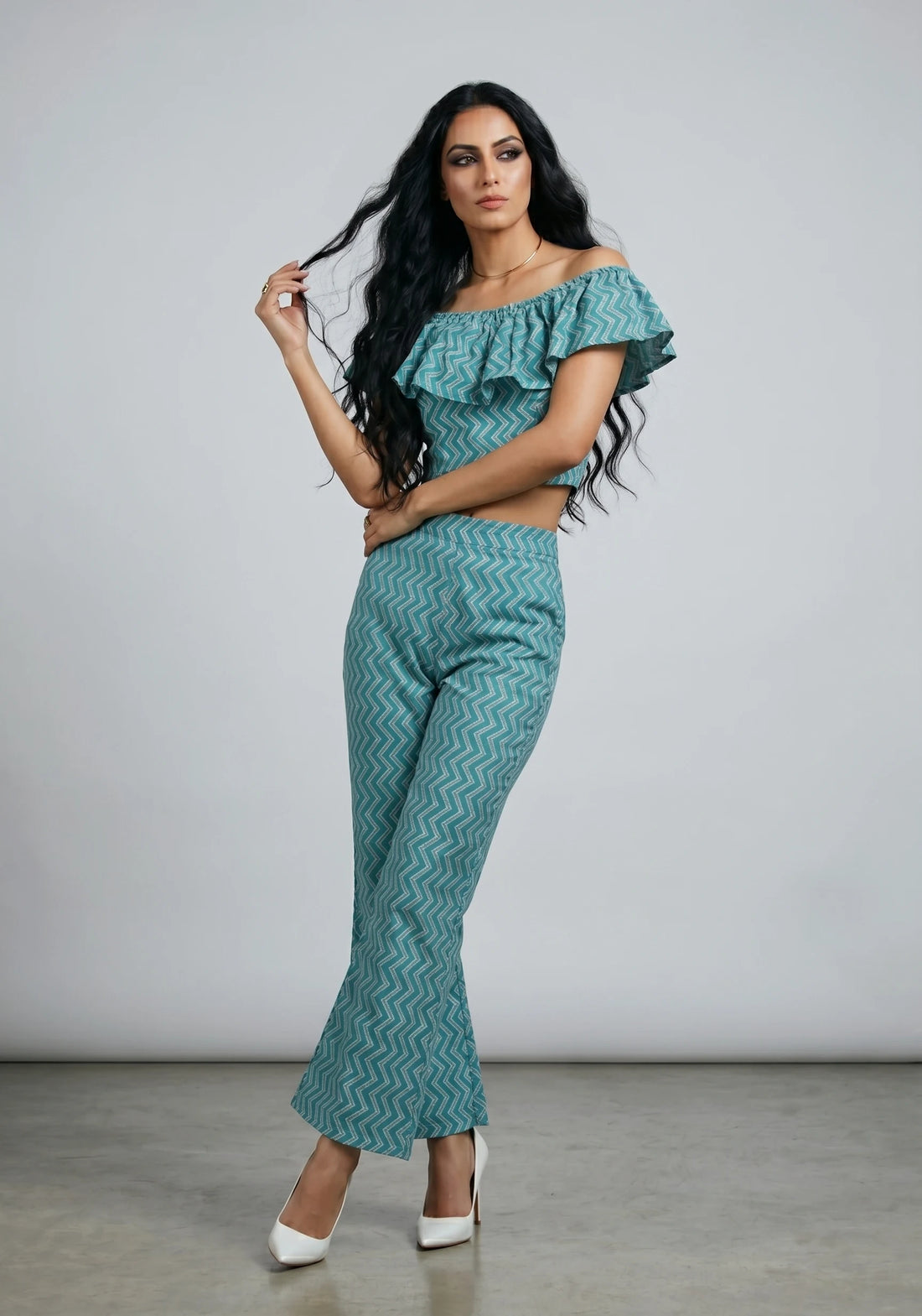 Aqua Mist Zigzag Cotton Co-Ord Set