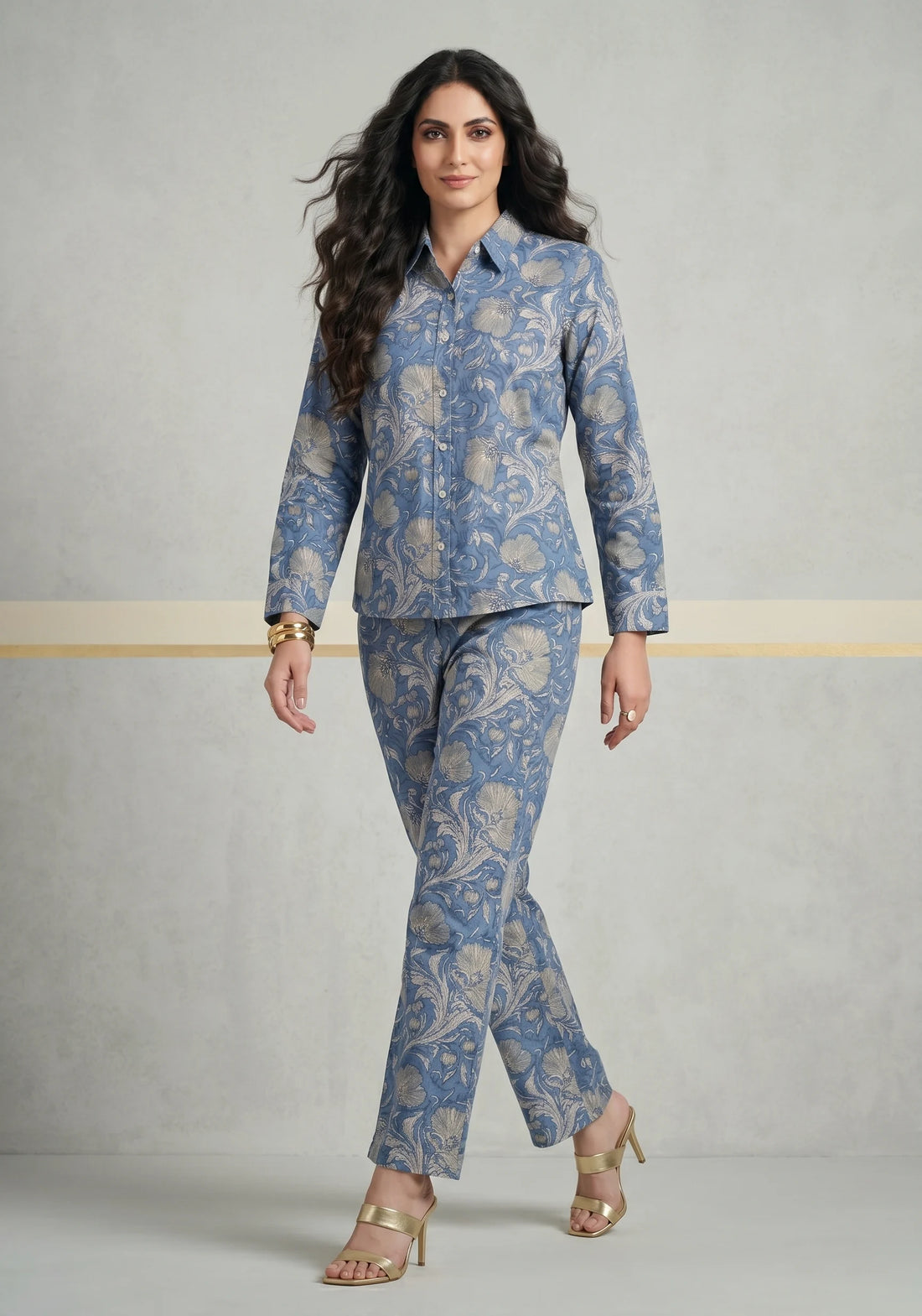 Powder Blue Floral Cotton Co-Ord Set