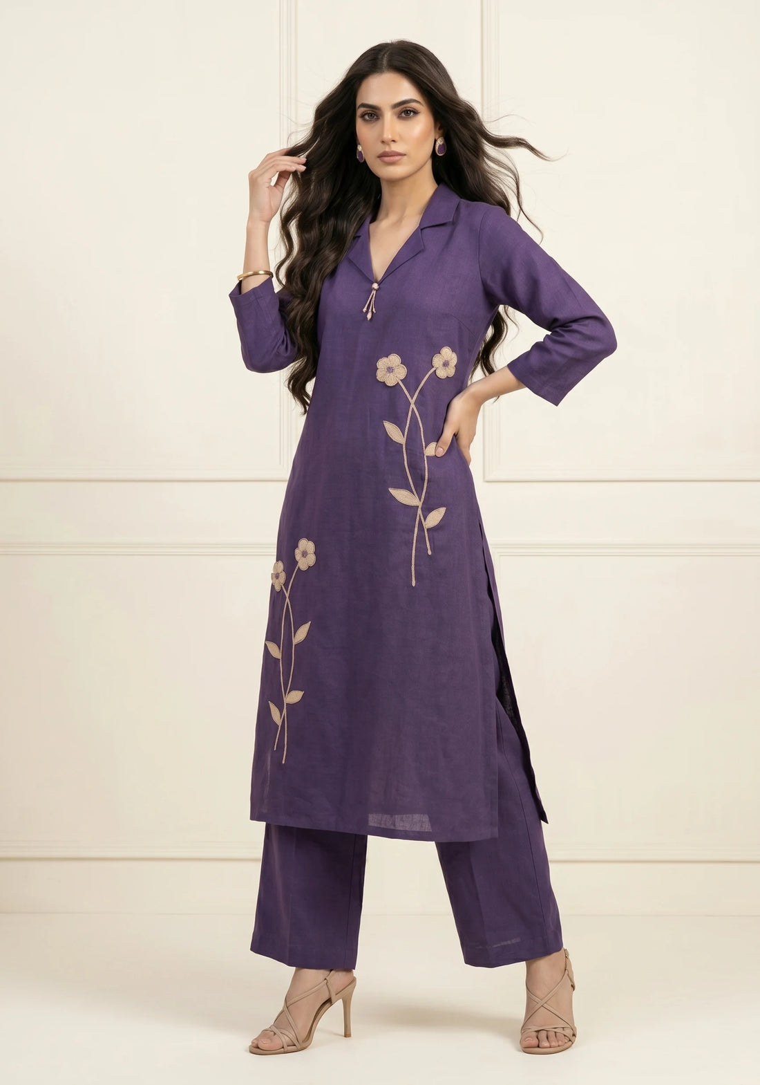 Royal Plum Embroidered Cotton Cord Set