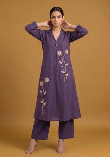Royal Plum Embroidered Cord Set