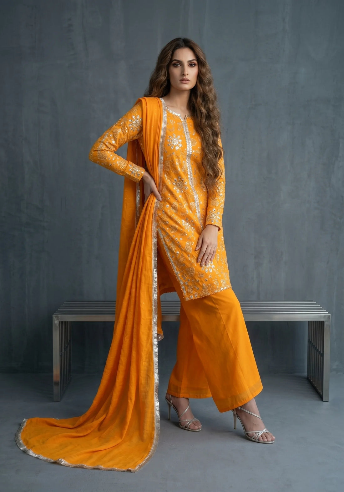 Saffron Noor Embroidered Suit Set