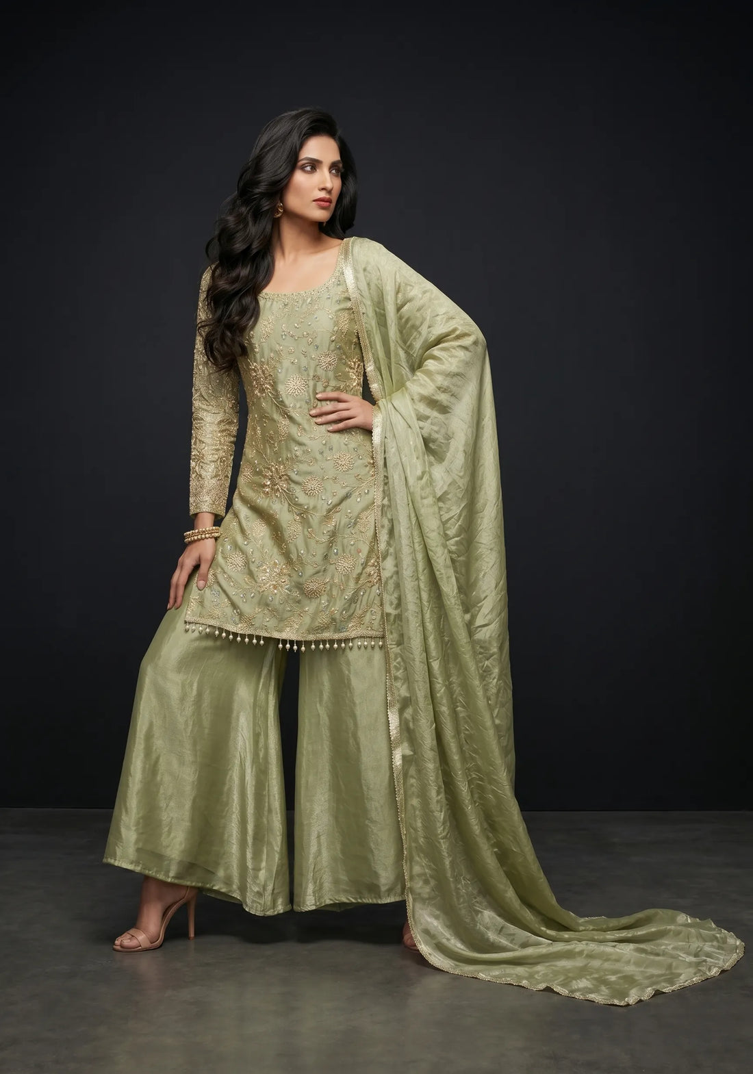 Sage Royale Embroidered Sharara Set
