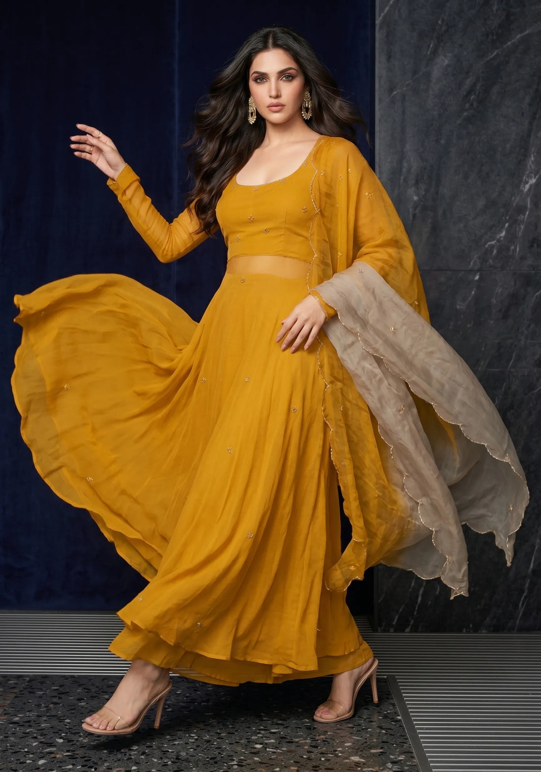 Golden Dune Ombre Anarkali Set