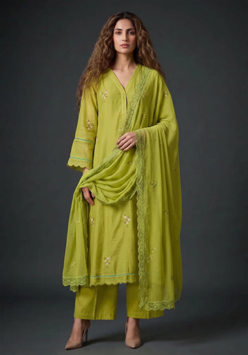 Lime Blossom Embroidered Kurta Palazzo Set
