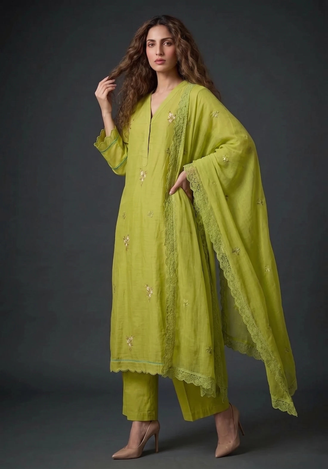 Lime Blossom Embroidered Kurta Palazzo Set