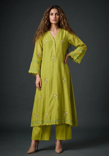 Lime Blossom Embroidered Kurta Palazzo Set