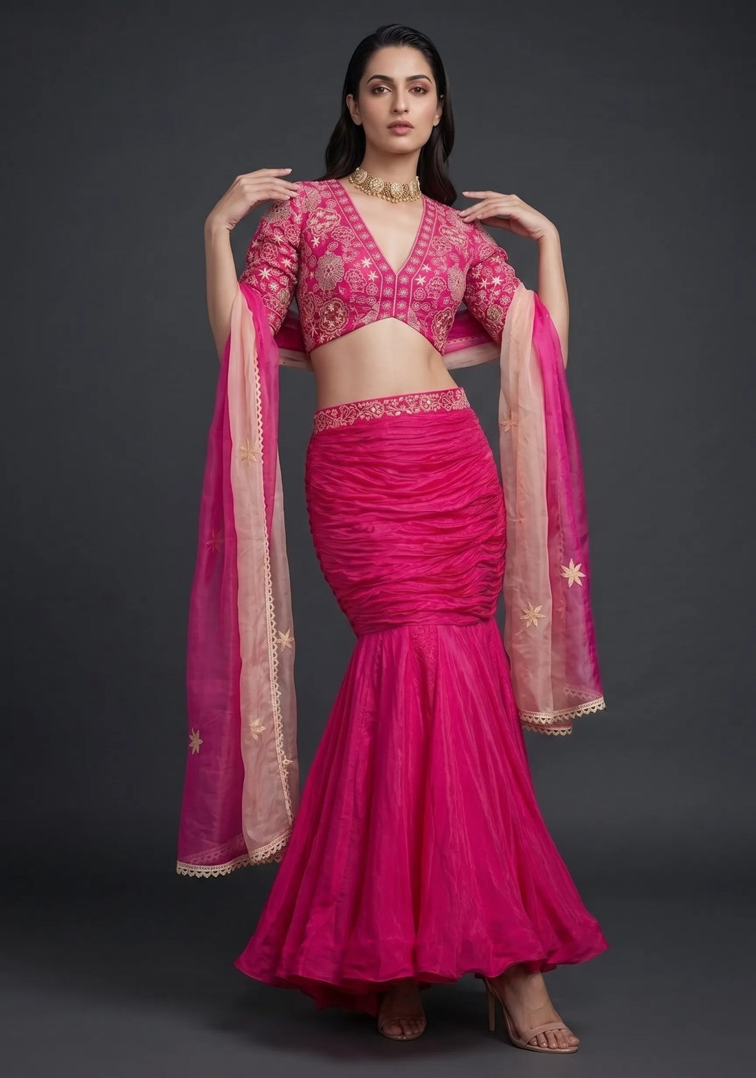Fuchsia Rani Mermaid Lehenga Set