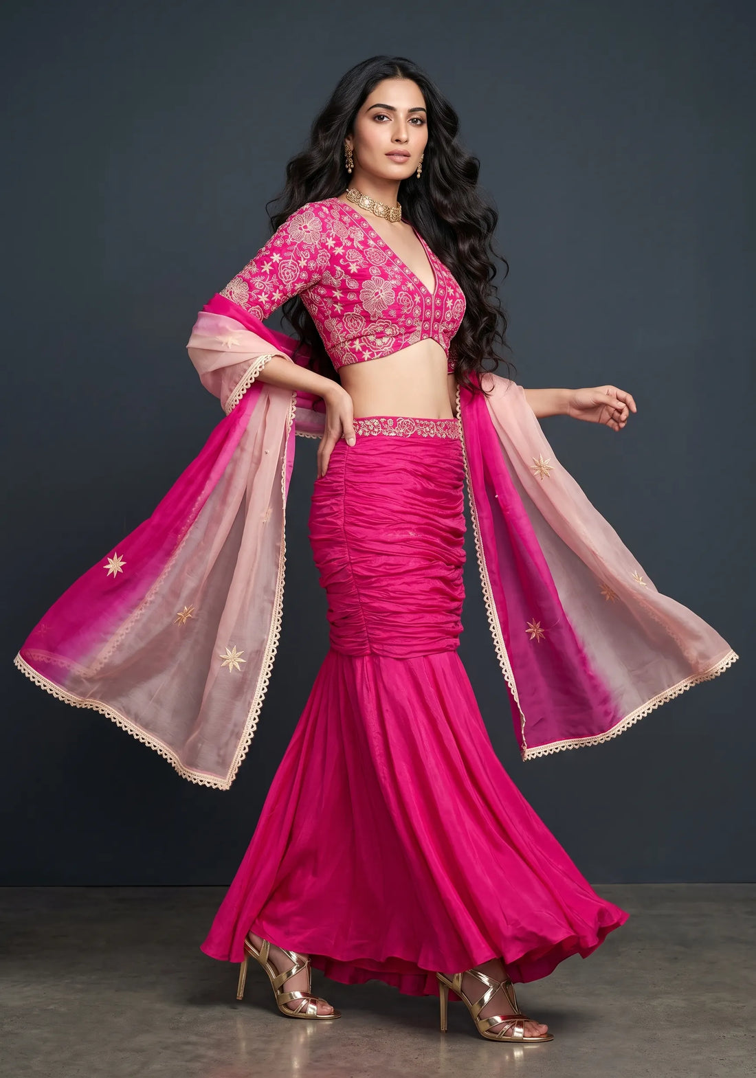 Fuchsia Rani Mermaid Lehenga Set