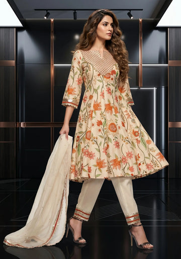 Blush Meadow Floral Anarkali Suit Set