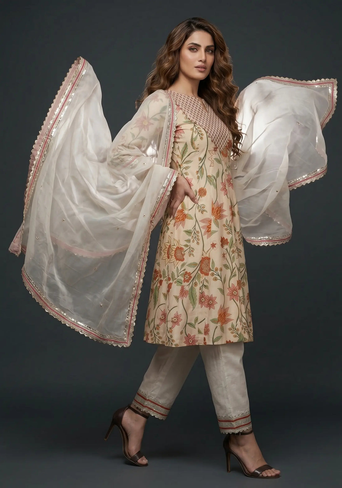 Blush Meadow Floral Anarkali Suit Set