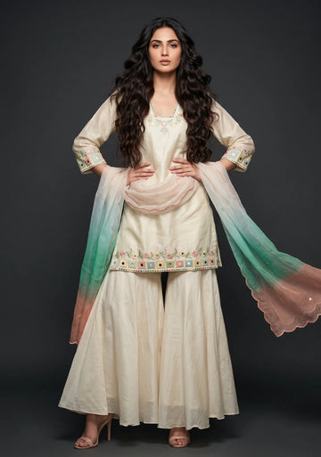 Ivory Mist Embroidered Sharara Set