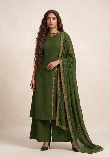 Emerald Grace Embroidered Kurta Palazzo Set