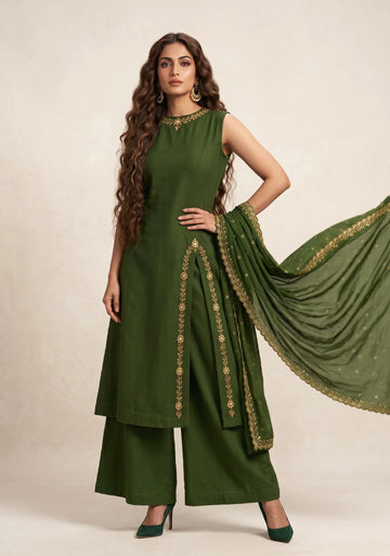 Emerald Grace Embroidered Kurta Palazzo Set