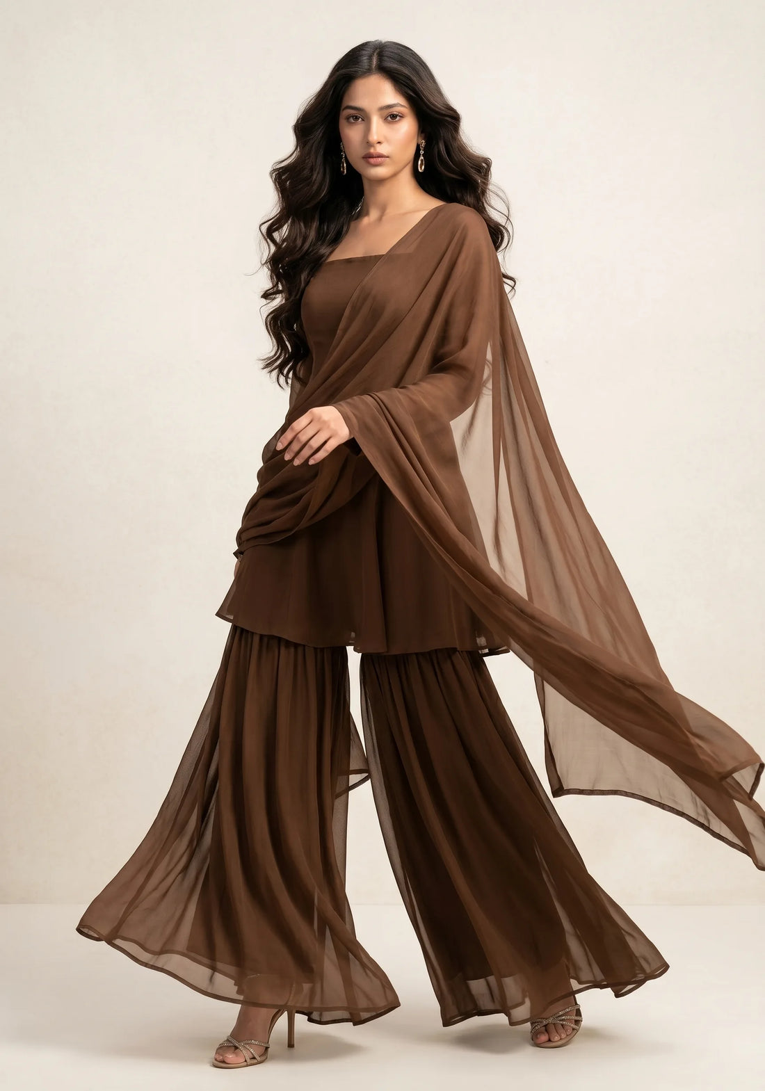 Mocha Mist Organza Sharara Set