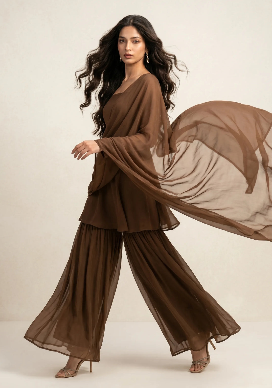 Mocha Mist Organza Sharara Set