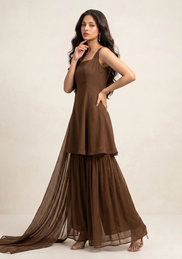 Mocha Mist Organza Sharara Set